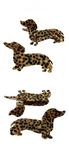 Detailed side and top views of dachshund hair claw clip with tortoise shell pattern