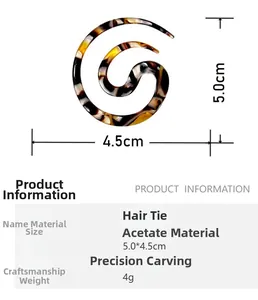 Detailed size specifications for the acetate hair bun pin with tortoiseshell pattern finish