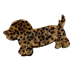 French retro leopard print dachshund claw clip made of glossy acetate hair accessory