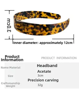 Detailansicht des Haarreifs aus Acetat mit Schildpattmuster und 3cm Breite mit Maßen