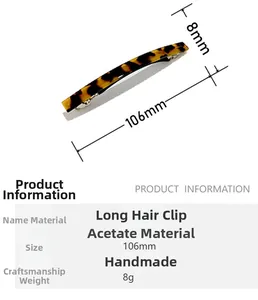 Detailed view of handmade acetate hair clip with leopard print and precise dimensions