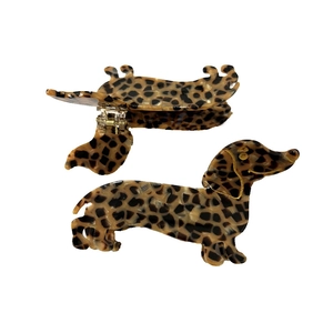 French style dachshund claw clips with leopard print pattern and durable acetate finish