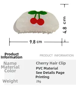 Detailed dimensions of the 9.8cm cherry print hair claw clip made of durable PVC
