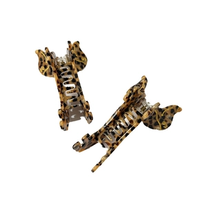 French style dachshund hair claw clips with leopard print and golden outlines