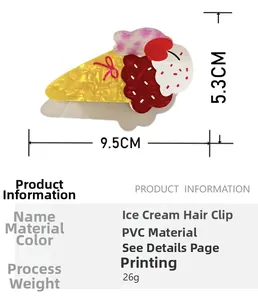 Detailed view of ice cream hair claw clip showing size dimensions 9.5cm by 5.3cm