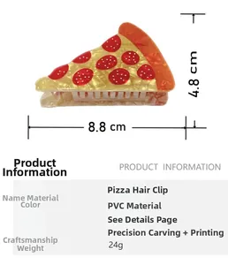 Detail specifications of creative pizza hair claw made of high-quality PVC 8.8x4.8cm