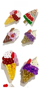 Detail of sweet ice cream cone hair claws with marble texture and glitter accents