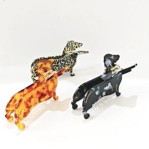 Σετ 3 κλάμερ μαλλιών σκυλάκι Dachshund από ασετάτ με σχέδια ταρταρούγα