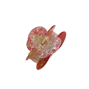 Pinza per capelli a tema pomodoro in acetato rosso e verde con molla dorata chic