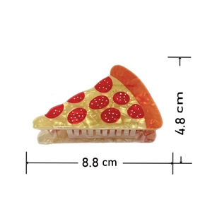 Creative pizza-shaped hair claw clip in resin with pearls and size details 8.8cm