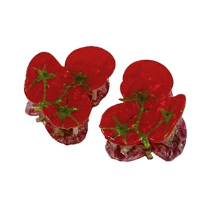 Simpatiche mollette per capelli a pomodoro in resina rossa con gambo verde