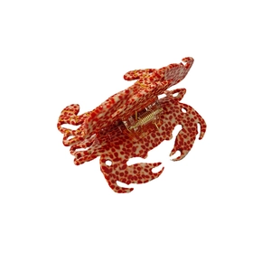 French crab hair claw clip with red and white polka dot acetate design for women
