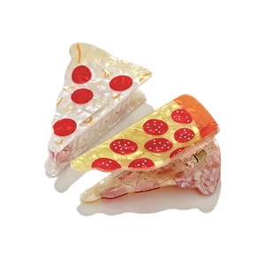 Creative pizza-shaped acetate hair claw clips with unique marble texture and vibrant colors