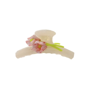 Elegant tulip claw clip in cream acetate with pink flowers for hair styling