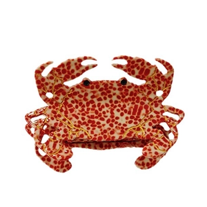French crab-shaped hair claw clip with red and white spots and golden accents