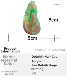 Tableau des tailles détaillé pour pince à cheveux dauphin, hauteur 9cm et largeur 5cm