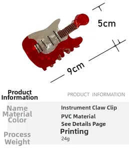 Detail specifications of the 9cm red and white electric guitar shaped PVC hair claw clip