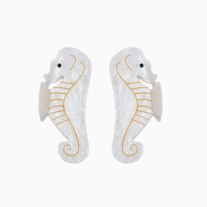 Set de barrettes hippocampe blanc nacré avec des accents dorés élégants pour femmes