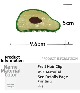 Detailed view of avocado-shaped hair claw clip showing precise dimensions 9.6cm x 5cm