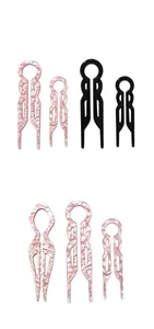 French style acetate hair pins in pink marble and black finishes for bun hairstyles