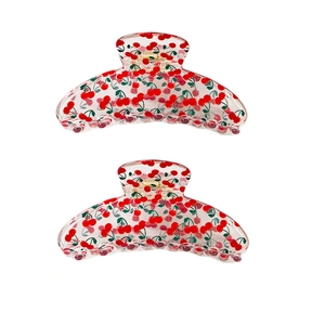 Grande Pinza per Capelli con Stampa Ciliegia Dolce Stile Francese Acetato Trasparente Clip Squalo per Donna Ragazza Accessori