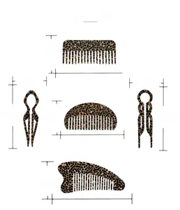Five-piece tortoise shell acetate hair fork and comb set with leopard print patterns