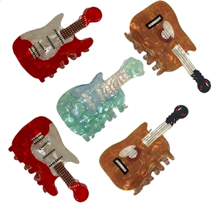 French minimalist guitar-shaped acrylic claw clips in various marbled colors for women