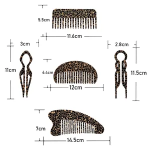 5-piece tortoiseshell acetate hair pin set with U-shaped forks and combs for women