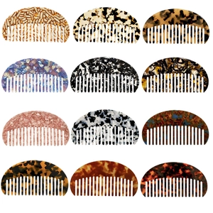 Vintage French Acetate Hair Comb Semi Circular Leopard Print Marble Pattern Hair Styling Tool Hair Accessories For Women