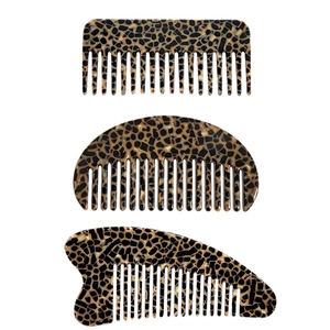 Three-piece French acetate tortoiseshell hair comb set with vintage leopard print patterns