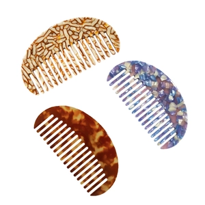Three-piece acetate geometric hair comb set in tortoise and marbled patterns