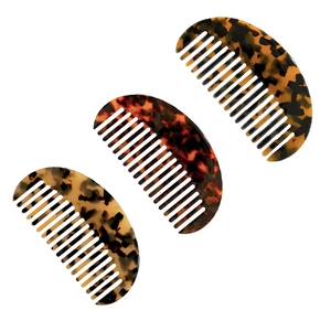 Three-piece set of semi-circular tortoiseshell acetate hair combs in diverse leopard patterns