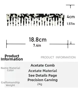 Spécifications de taille pour peigne en acétate marbré avec mesures de 18,8 cm de longueur