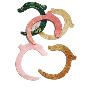 New Chinese dragon style hair sticks set in five marble colors with gold leaf engraving