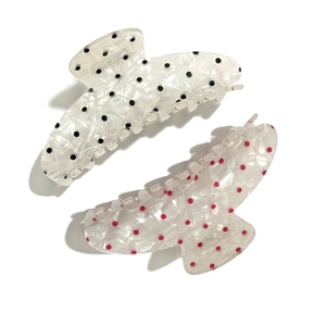 French style hair claw clip set with elegant shell texture and classic polka dot patterns