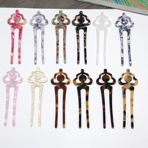 Vintage U-Shaped Acetate Hair Stick Classical Chinese Style Hollow Out Cloud Pattern Tortoiseshell Marble Hairpin For Women