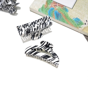 French style black and white zebra pattern acetate hair claws in rectangle and crescent shapes