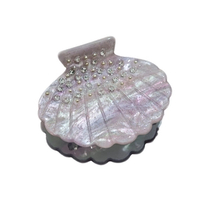 French Iridescent Shell Hair Claw Clip Lavender Purple Rhinestone Acrylic Hairpin Elegant Glitter Shark Clip For Women