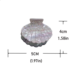 French shell-shaped hair claw clip with colorful rhinestones, size 5cm wide by 4cm high