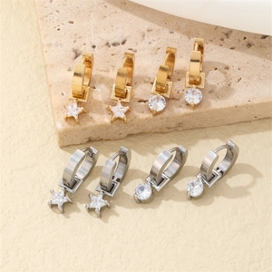 Elegant gold and silver plated hoop earrings with star and round zircon charms