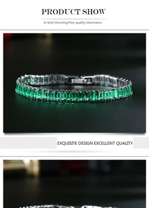 Exquisite emerald-style tennis bracelet with green rectangular cubic zirconia stones