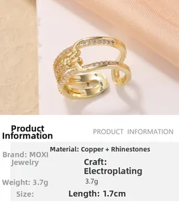 Detail of adjustable gold ring with double hollow bands and pink zircon knot design