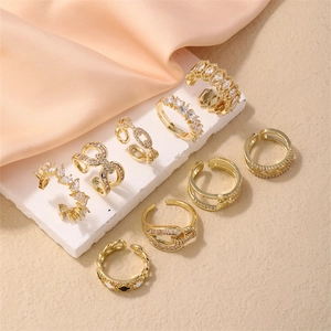 Luxury Gold Plated Copper Open Adjustable Ring For Women Elegant Zirconia Clover Bow Finger Jewelry For Daily Party Dating Gift