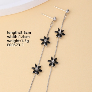 Elegant long tassel zircon flower earrings in silver chain design for women