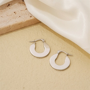 Sleek silver stainless steel U-shaped drop earrings with a polished mirror finish for women