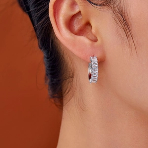 Vintage Copper Hoop Earrings For Women With Baguette Cut Zirconia Minimalist Gold Silver Plated Geometric Ear Buckle Jewelry