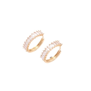 Elegant gold hoop earrings featuring rectangular cubic zirconia stones in a channel setting