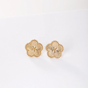 Boucles d'oreilles fleurs dorées à cinq pétales en acier inoxydable et bord perlé