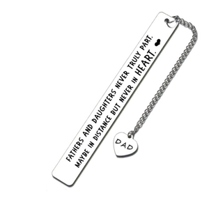 Stainless steel bookmark for dad with heart charm and sentimental engraving for gifting