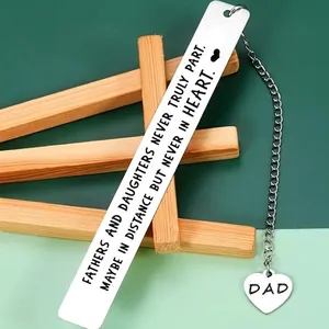 Stainless Steel Bookmark For Dad Heart Pendant Engraved Quote Metal Page Marker For Father's Day Birthday Christmas Gift
